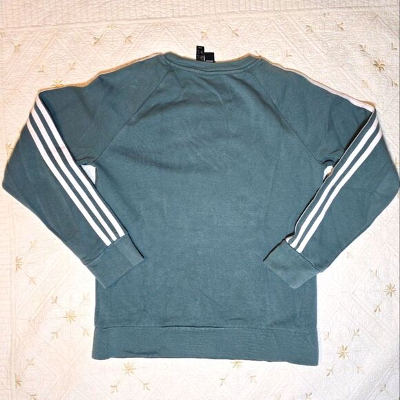 Adidas Crewneck Sweatshirt Womens Medium Sage Green 3 Stripe Athleisure Athletic - Picture 2 of 9